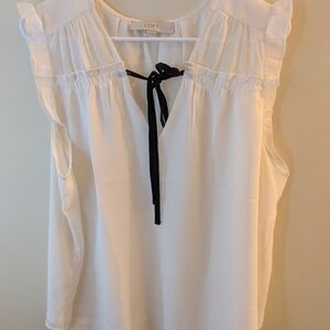 LOFT White Sleeveless Blouse with Black Tie